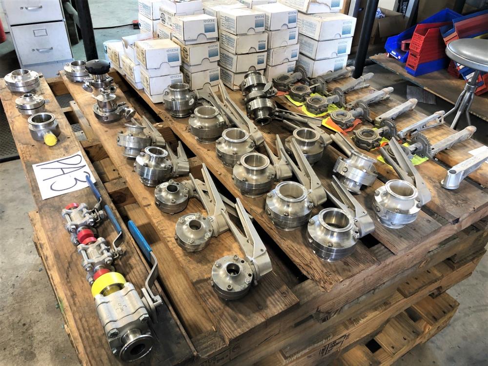 LOT (120) Stainless Steel Sanitary Ball & Butterfly Valves, Tri-Clamp & Weld